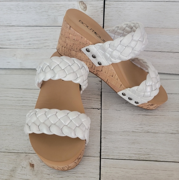 Corkys Shoes Corkys Delightful White Metallic Wedges Poshmark